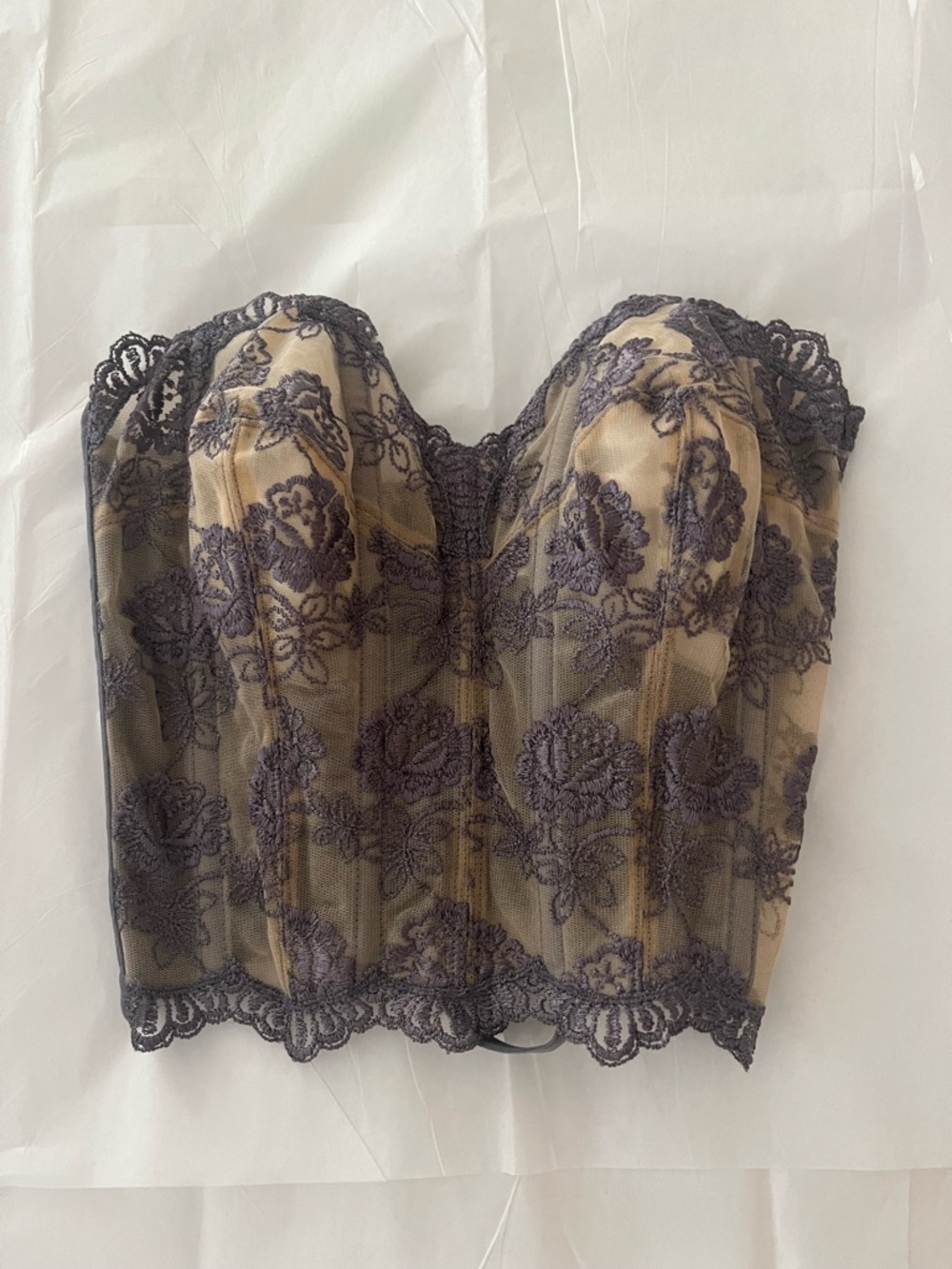 Lace Overlay Bustier Corset Top - Lace on Nude